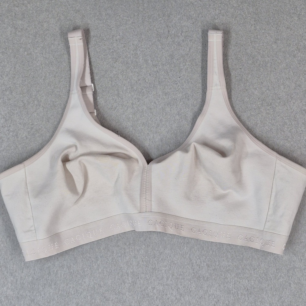 Cacique Women Bra 48D Beige Full Coverage No Wire Wireless Strap Adjustable